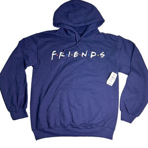 NWT Ripple Junction Friends Logo Hoodie Unisex Small Navy Blue TV Show Retro